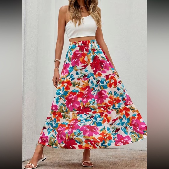 Boho floral print elastic waist maxi skirt - Picture 6 of 6